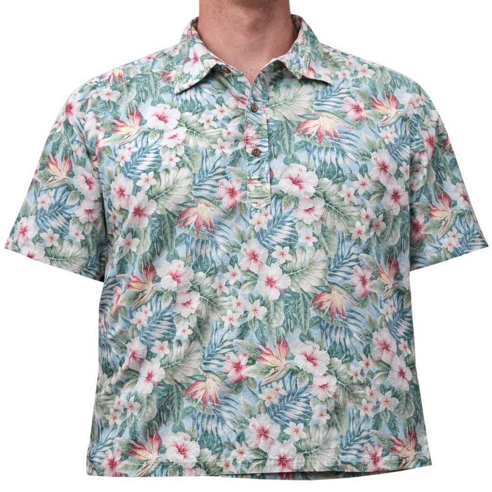 Made In Hawaii‎ Hawaiian Shirt 2X Polo Pullover Hibiscus Bird Of Paradise Floral